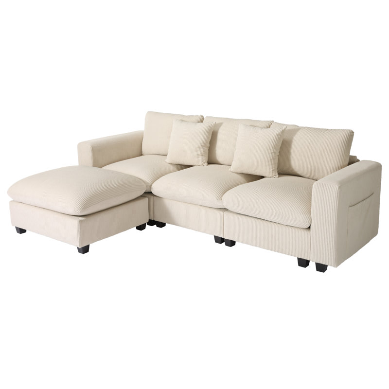 Canapé modulaire rembourré 4 pièces avec port USB 4 pièces, Polyester crème