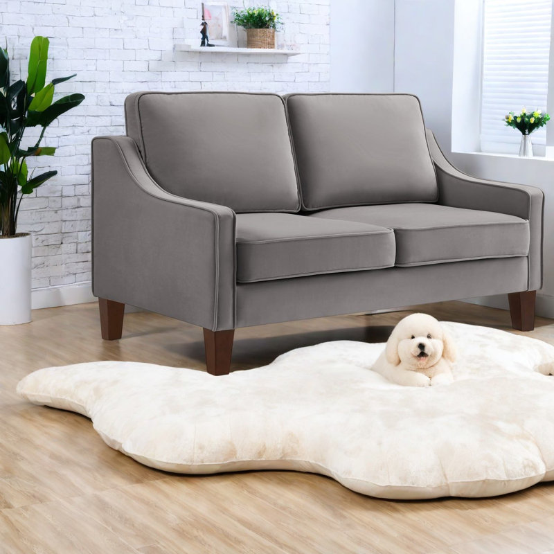Canapé Spring Comfort, causeuse en velours compact avec pieds en bois pour la maison