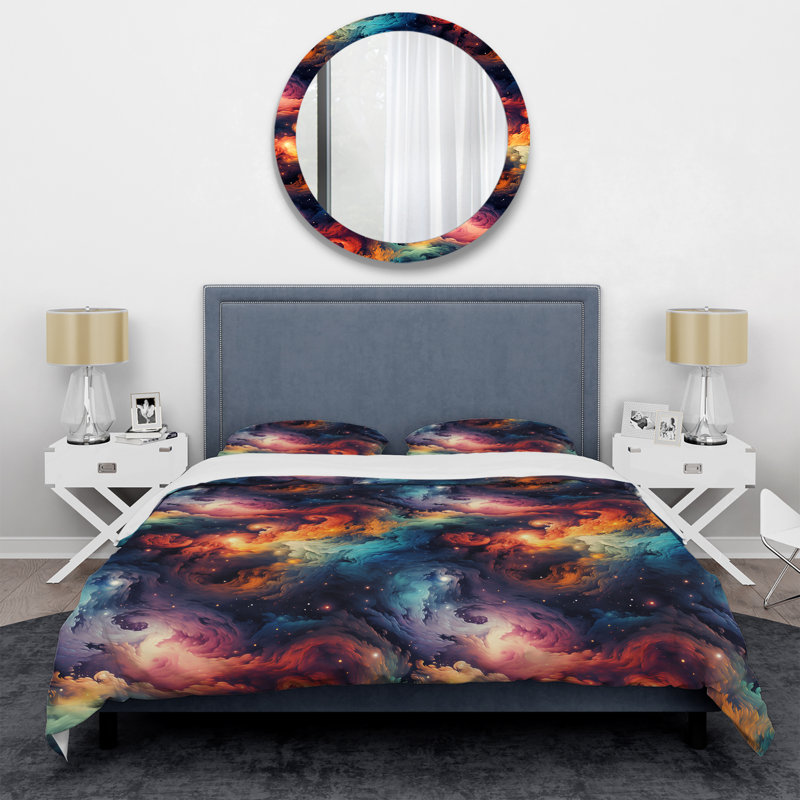Literie Cosmic Illusion Moody, Housse de couette pour très grand lit et 2 très