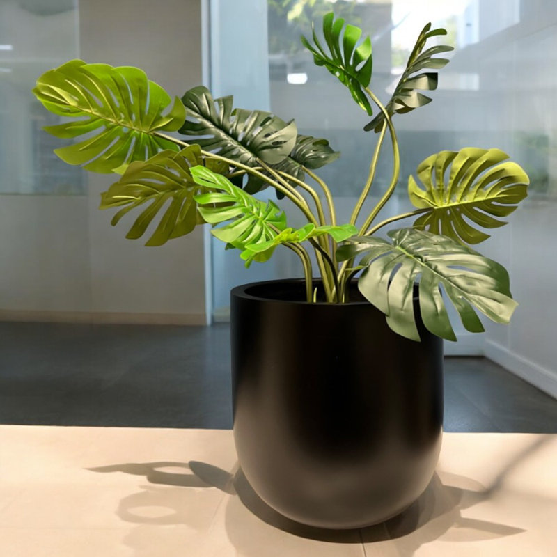 Fiberglass Round Planter 19.5'' H X 19.5'' W X 19.5'' D, Black, 19.5" H x 19.5" W x 19.5" D