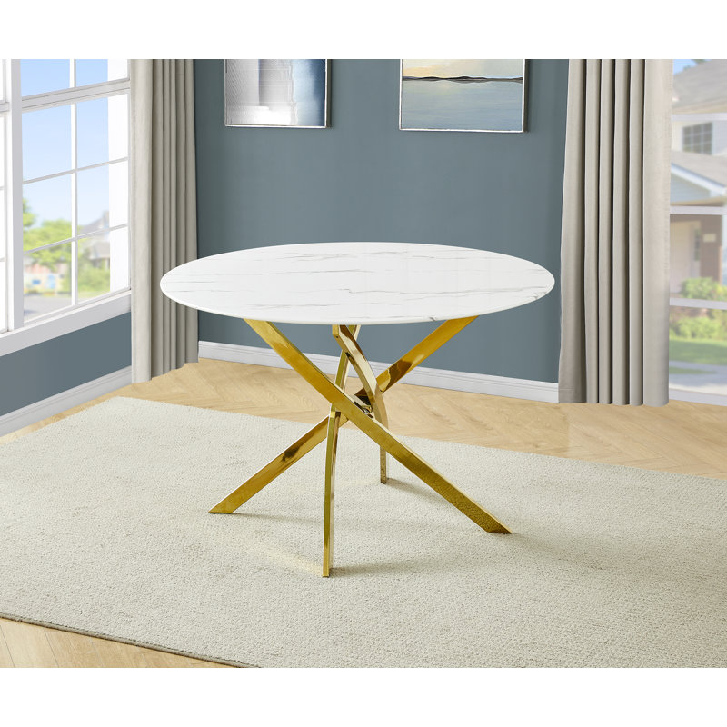 Table de salle à manger en verre avec plateau en marbre blanc