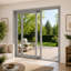 Porte coulissante extérieure en métal et plastique pour patio, modèle 8166 Blanc Soie 64 x 80, porte active à droite, porte coulissante en verre trempé transparent-98195822-98195827-98195824