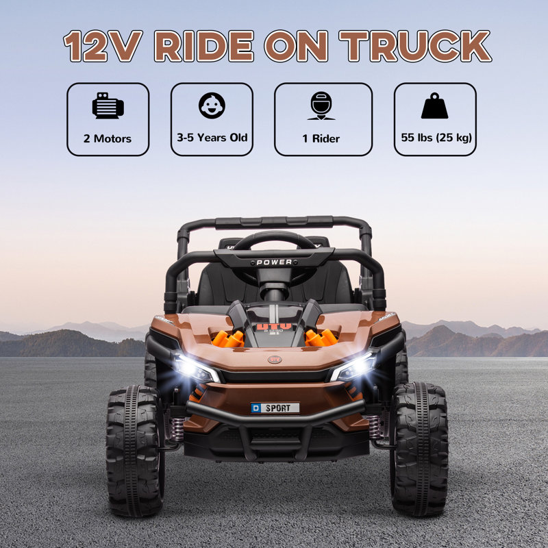 AIYAPLAY Kids Ride on Car 12V Electric Truck Remote Control 3-5 Years, Brown
