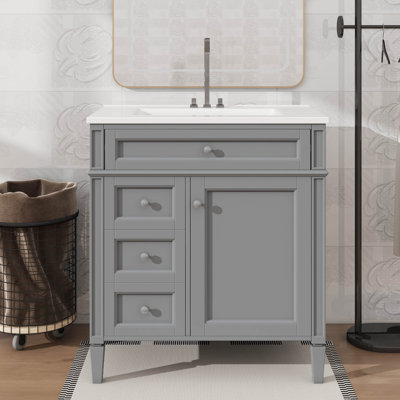 30'' No-Top-Sink Bathroom Vanity, Contemporary Storage Cabinet With 2 Drawers & 1 Tip-Out Drawer