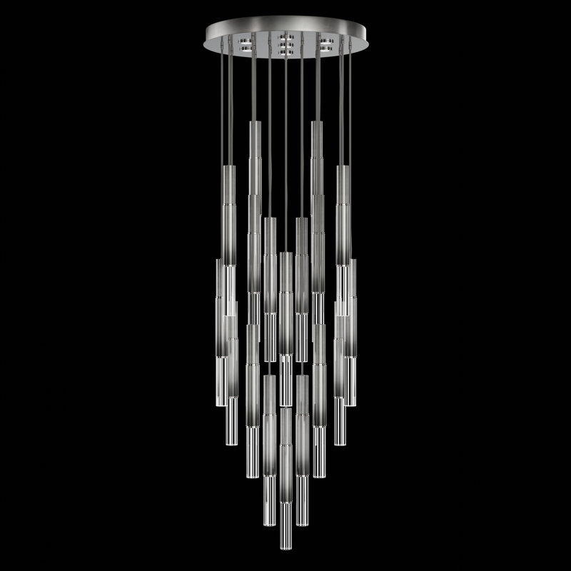 Luminaire suspendu rond l 31 po Antonia, Doux ombre feuille d'argent / nickel