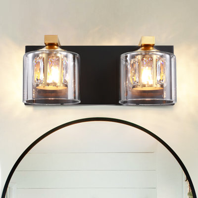 Delvon  2-Light Vanity Wall Sconce with Clear Glass and Crystal Accents – Stylish Lighting for Hallways and Bedrooms
