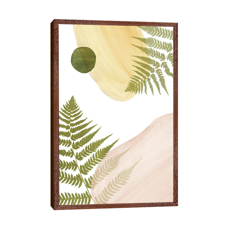 Abstract Shapes and Fern 1 Piece Painting on Canvas, 101.6cm H x 66.04cm W x 3.81cm D, Classic Brown Wood Framed