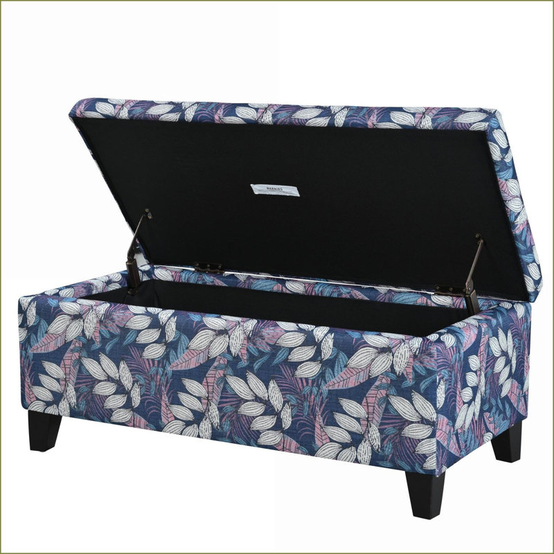 Repose-pieds avec tissu floral, rangement à fermeture en douceur et amp; Utilisation multifonctionnelle pour le salon / la chambre à coucher | Noir | Cadre en bois