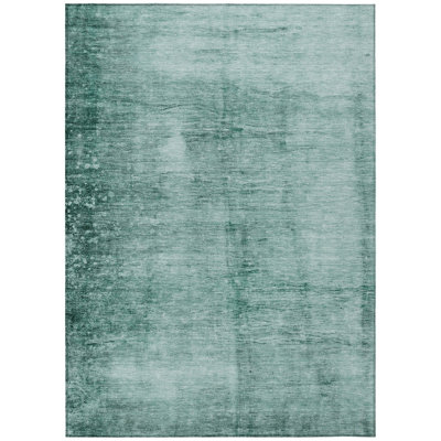 Machine Washable Indoor/Outdoor Xhevrie Teal Rug