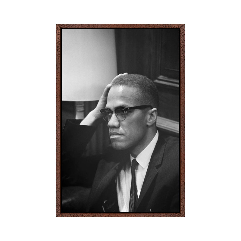 Malcolm X (1925-1965) by Marion Trikosko - Print on Canvas, Classic Brown Wood Framed Canvas, 66.04 cm H x 45.72 cm W