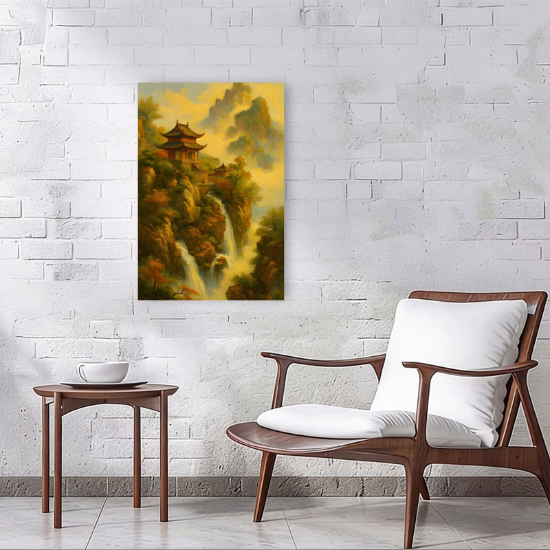 Golden Temple Falls, art paisible d'automne, architecture paisible et sereine, 36" H x 24" W