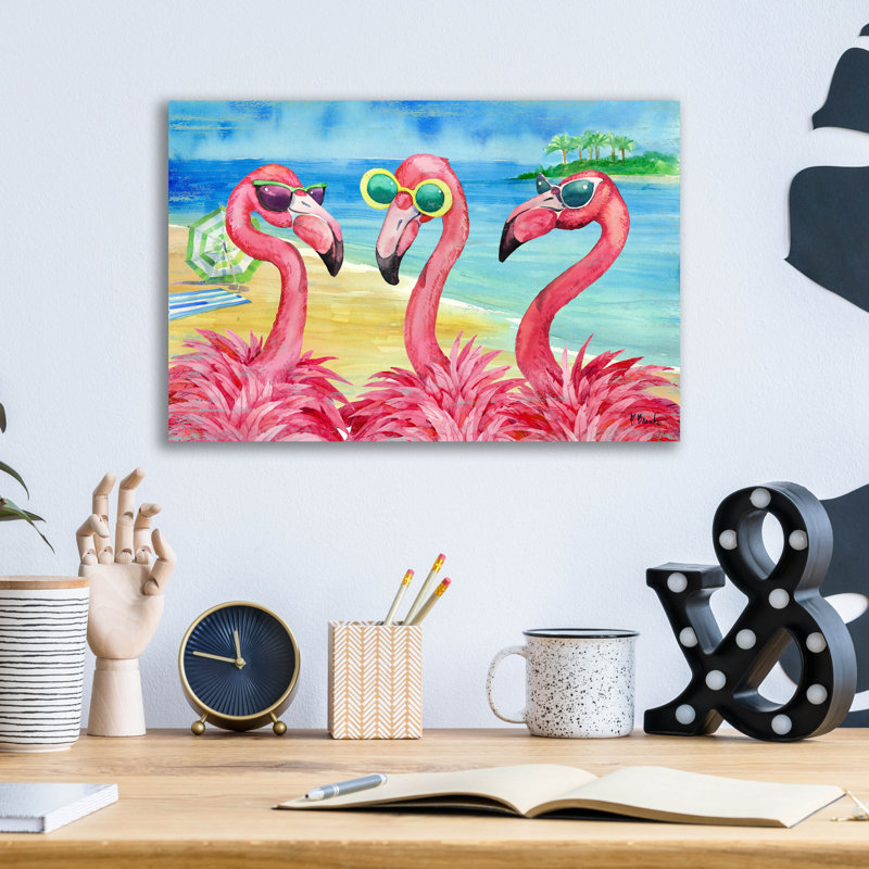 " Flamingo Girlfriends Horizontal " Print, 12" H x 16" W x 0.13" D