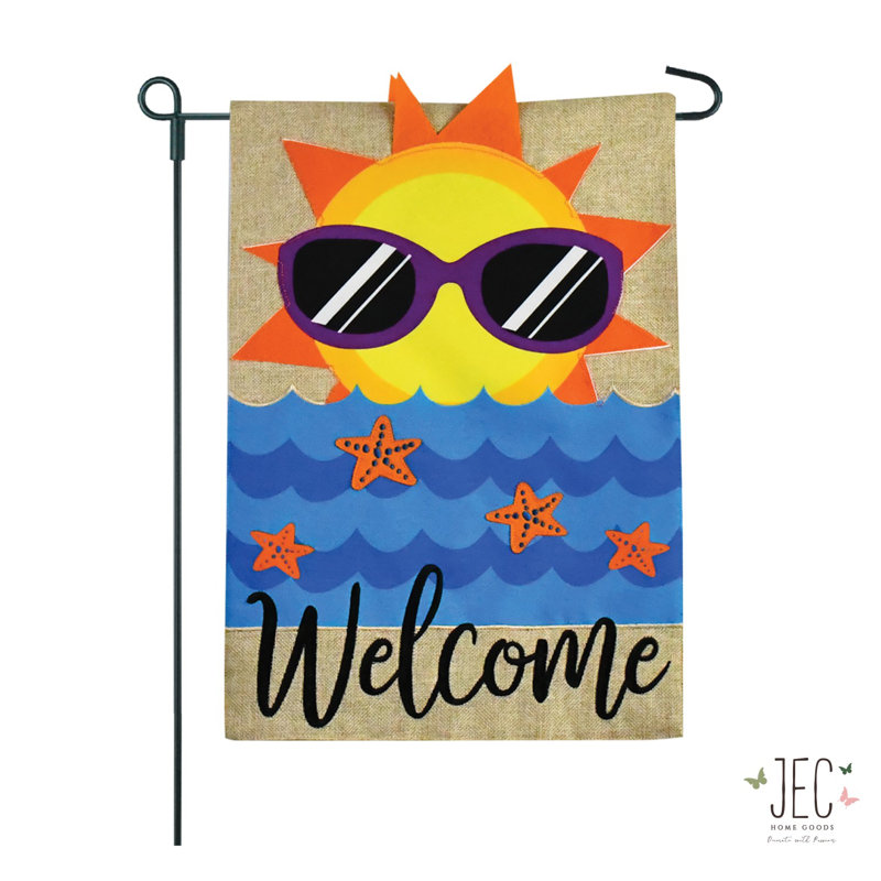 Drapeau de jardin en toile de jute Hello Summer Sun, Bienvenue