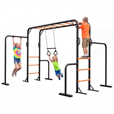 Heavy Duty Monkey Bars for Kids Backyard with Dual Gymnastics Bars & Trapeze Rings, 48mm Steel Frame, Supports 440 lbs