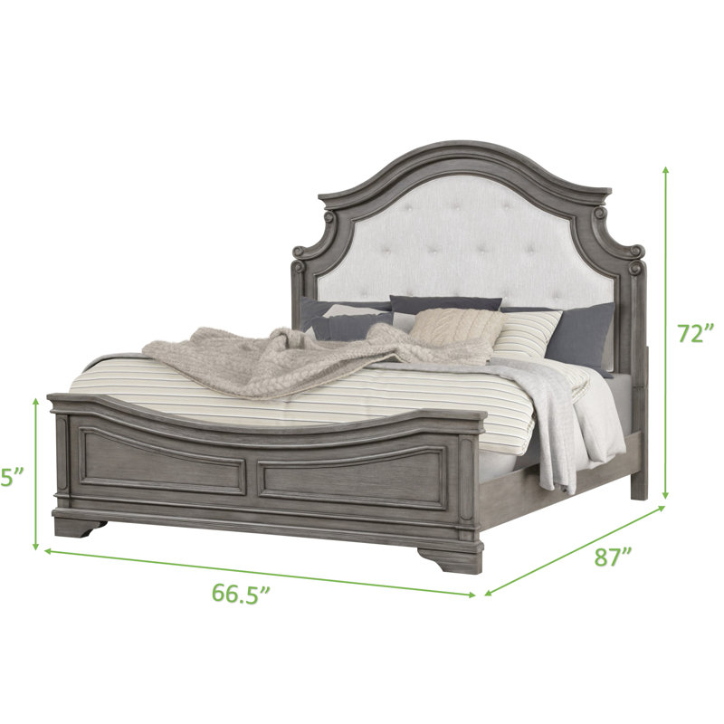 Grand lit traditionnel Grace, bois gris rustique, tête de lit de qualité supérieure, sommier tapissier avec moulures à cadre massif, couleur, style