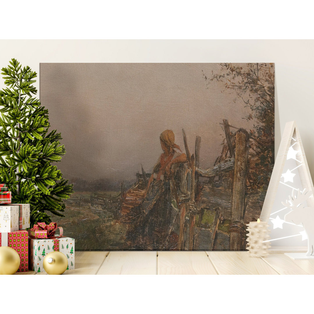 Rustic Landscape Canvas Wall Art, Woman by Fence, Gallery Wrapped Matte Print, Ready to Hang, Archival Quality, Farmhouse Decor