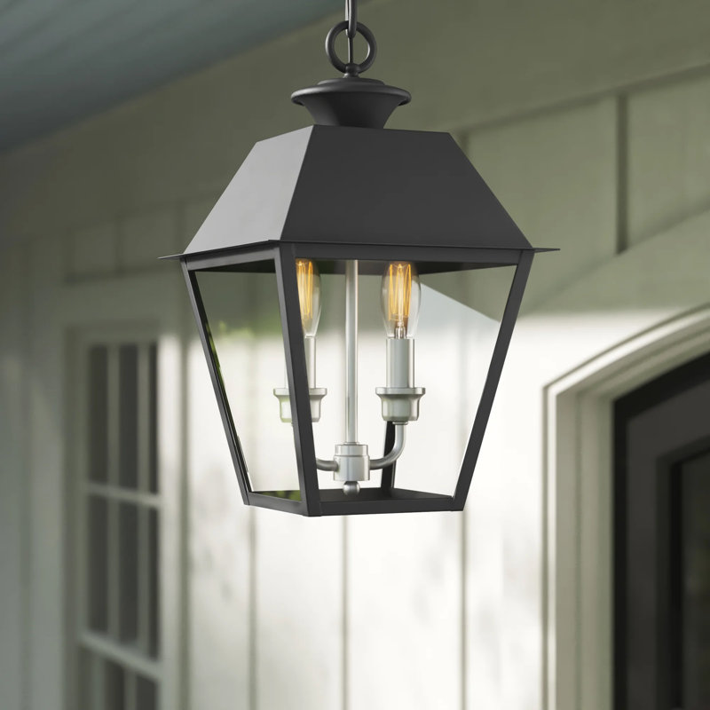 Luminaire suspendu d'extérieur noir 2 lumières H 15 po