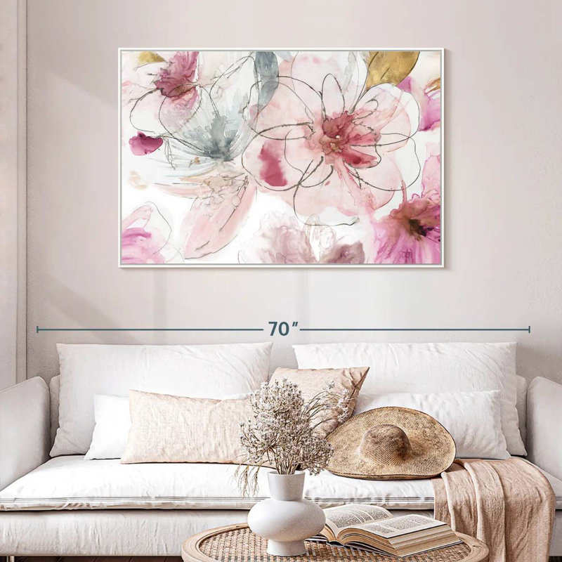 Joli floral en rose I, Cadre flottant blanc, 46 po x 31 po