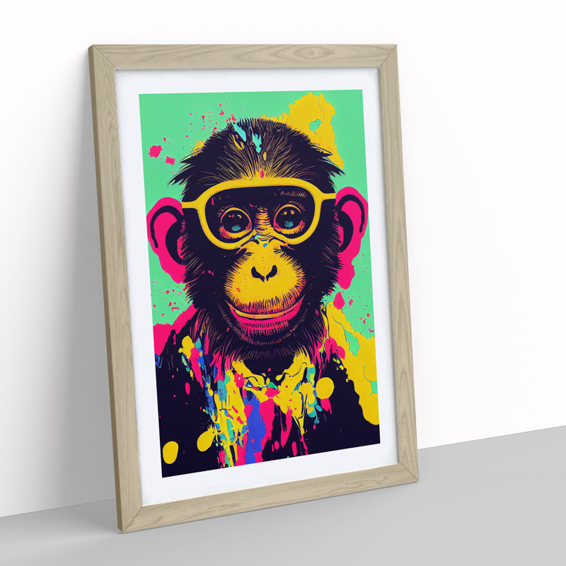 Monkey Paint Splash No.1 - Framed Print, 46cm H x 34cm W, Beige