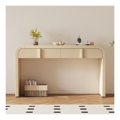 Console moderne avec 2 tiroirs de rangement, table d'entrée cannelée à silhouette arrondie pour le couloir du salon et du vestibule (crème abricot)