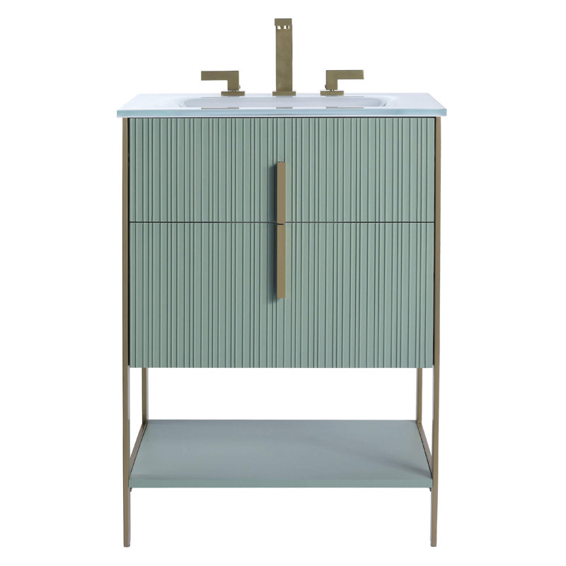 Mirutil Single Bathroom Vanity with Top, Satin Brass, Mint Green
