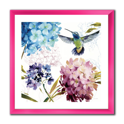 Humming Bird Blue Cottage Flower - reproduction d'art sur toile