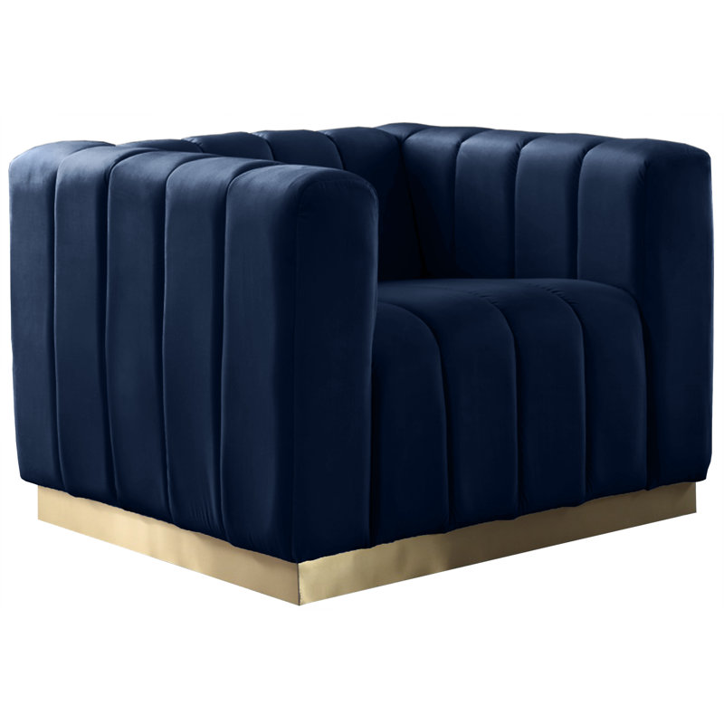 Fauteuil en velours de 38,5 po Tyneside, Velours bleu marine