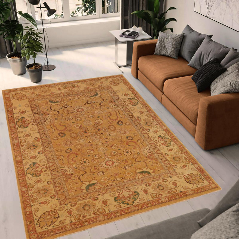 Tapis oriental brun clair en laine noué à la main de 8 pi 9 po x 11 pi 8 po Brazelton
