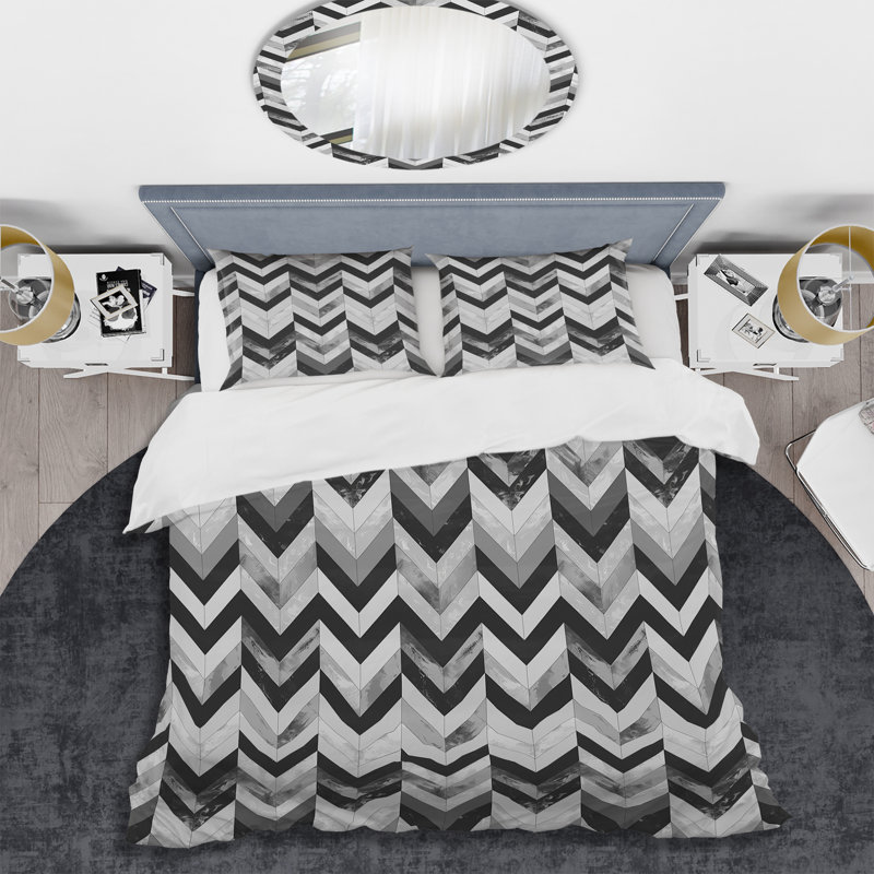 Ensemble de housse de couette moderne Gray Herringbone Flow IV - gris, Housse de couette très grand et 2 très grandes t