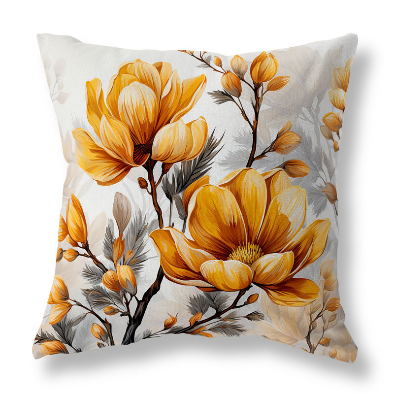 Vibrant Orange and Gray Floral Reversible Throw Pillow
