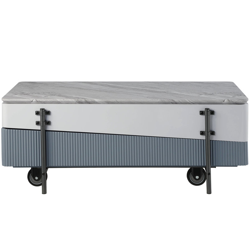 Gray & White Lift Top Coffee Table With Hidden Storage Compartment And Liftable Surface Bin