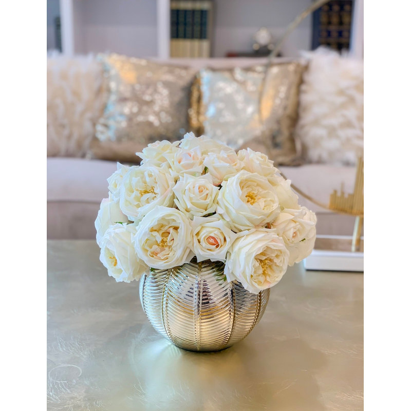 Large REAL TOUCH Rose Stems – Gold-Cream/Ivory English Roses For Home Décor