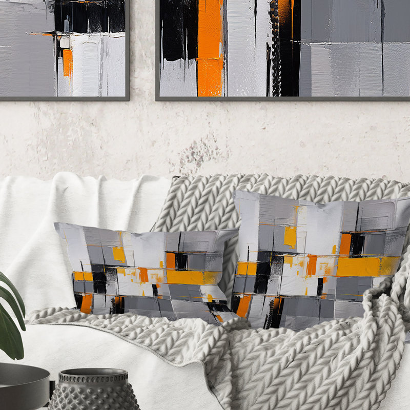 Yellow Grey Bold Stripes - Cubism Printed Throw Pillow