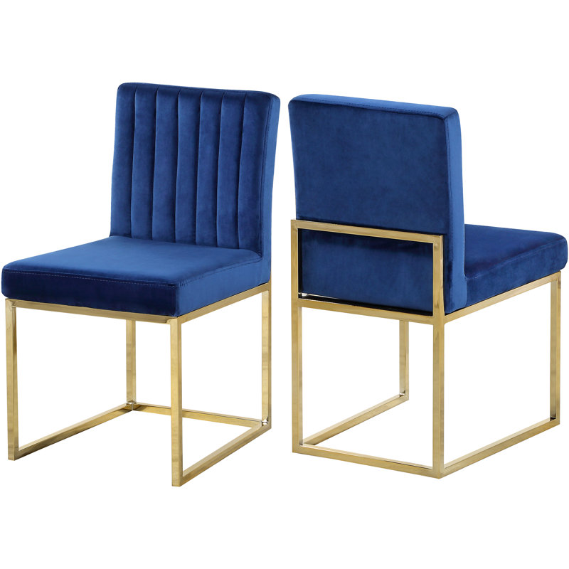 Amberdawn 18.5'' H Velvet Upholstered Side Chair, Gold, Navy Velvet