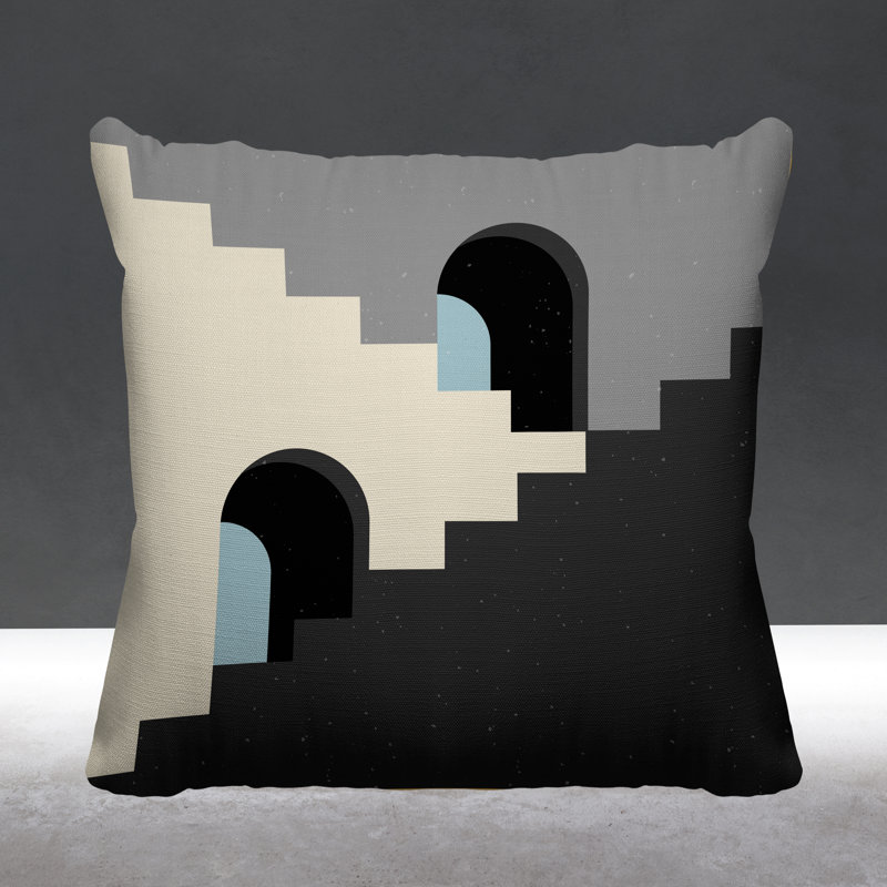 Coussin décoratif intérieur / extérieur Minimalist Architecture, L 19 po x H 19 po, Noir