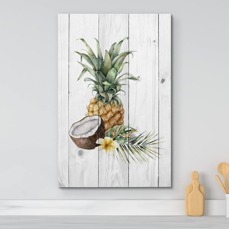 Aliments de cuisine rétro avec panneau en bois rétro ananas et noix de coco, H 36 po x l 24 po x P 1,5 po
