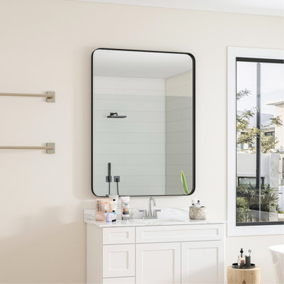 Miroir rectangulaire 30 po x 40 po avec cadre en métal noir pour salle de bain, chambre à coucher, salon, corrosion