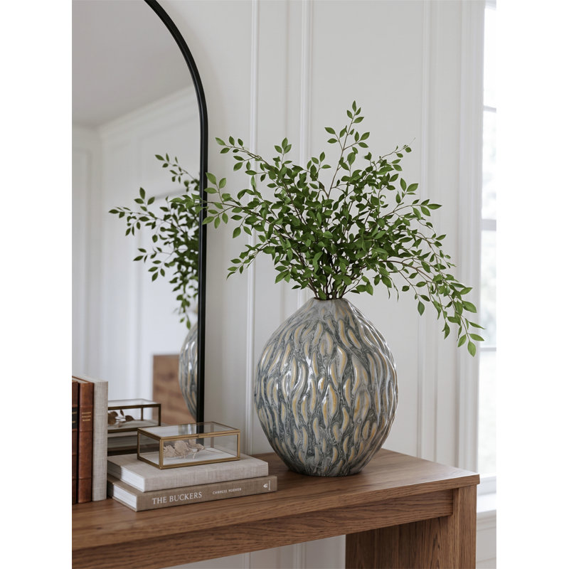 Vase décoratif en céramique marbré D8,5 x 9,8 po - Ambre et gris anthracite
