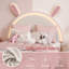 Fun Rabbit-Shaped Single Children's Bed, Upholstered Platform Bed Frame With LED And Headboard, Princess Bed Frame With Slats, White(90×200Cm)-114691497