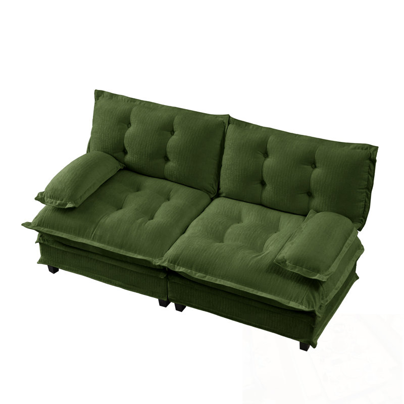 Causeuse en chenille avec capitonnage à boutons et pieds robustes, Vert
