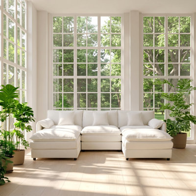 Serene 109.45" W x 57.48" D x 33.46" H Chenille 5-Seat Modular Sectional Sofa with 2 Ottomans