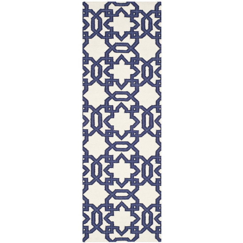 Rodgers Hand Woven Flat Weave Wool Geometric Rug, Runner 2'6" x 8'
