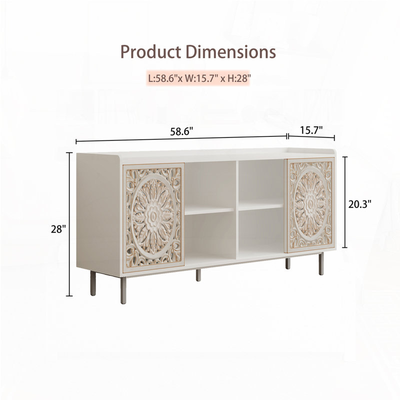 Console Table with 4 Legs,2 Cabinets