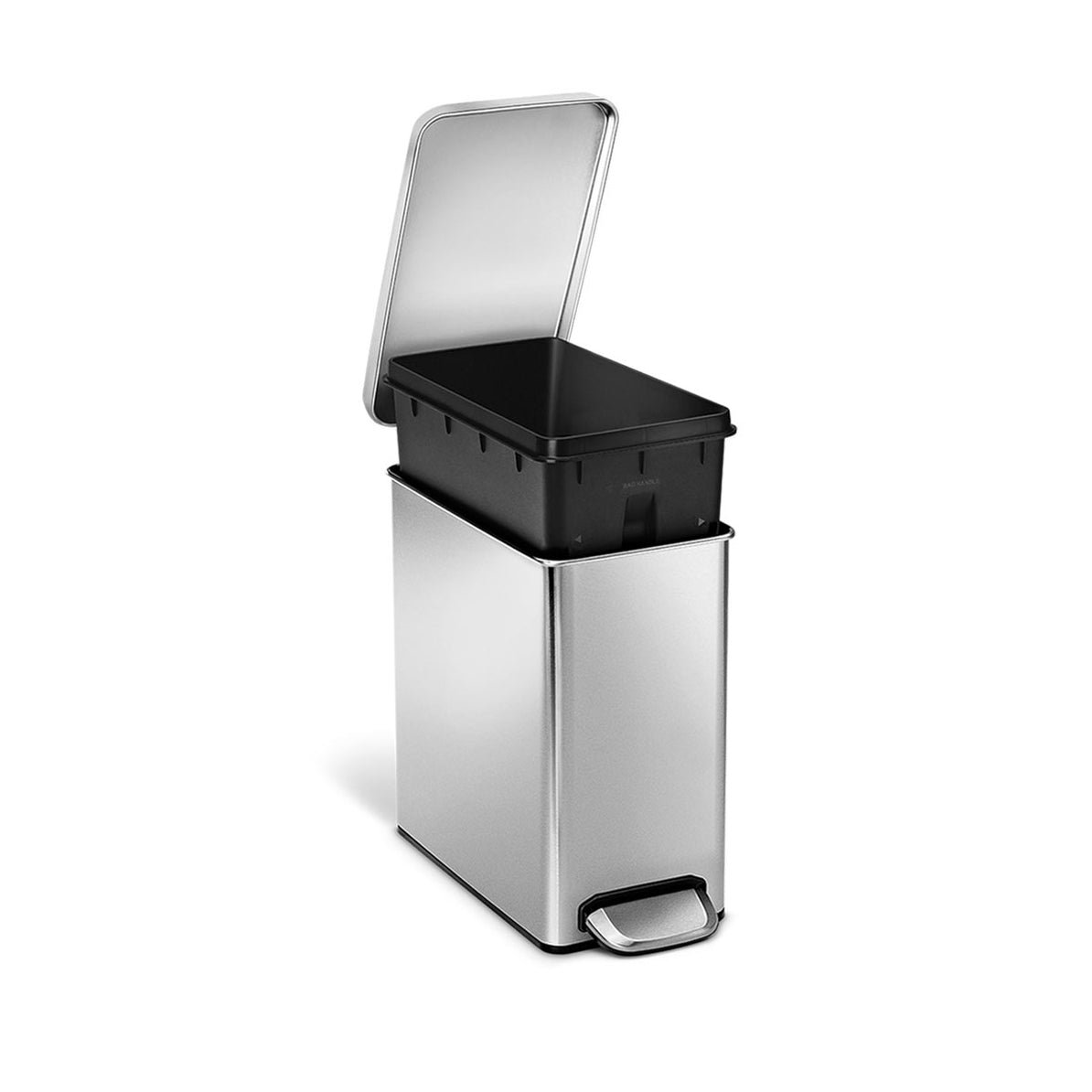 simplehuman 2.6gal Slim Profile Trash Can, Brushed/Plastic Lid