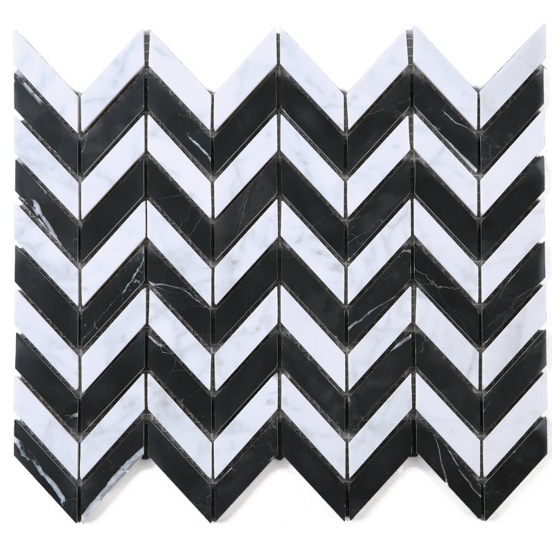 Carrara White 9.85 in. x 12.09 in. Chevron Polished Marble Mosaic Tile