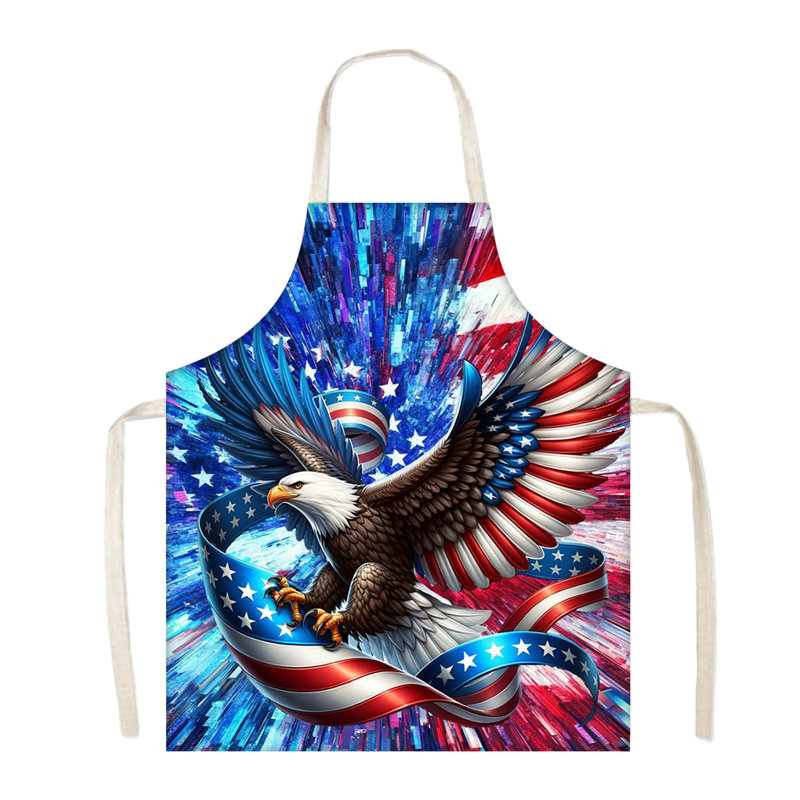 Independence Day Pre Shrunk Cotton Linen Apron, Festive Kitchen Cooking Apron For Stain Protection, 25.6x29.5in Blue, B