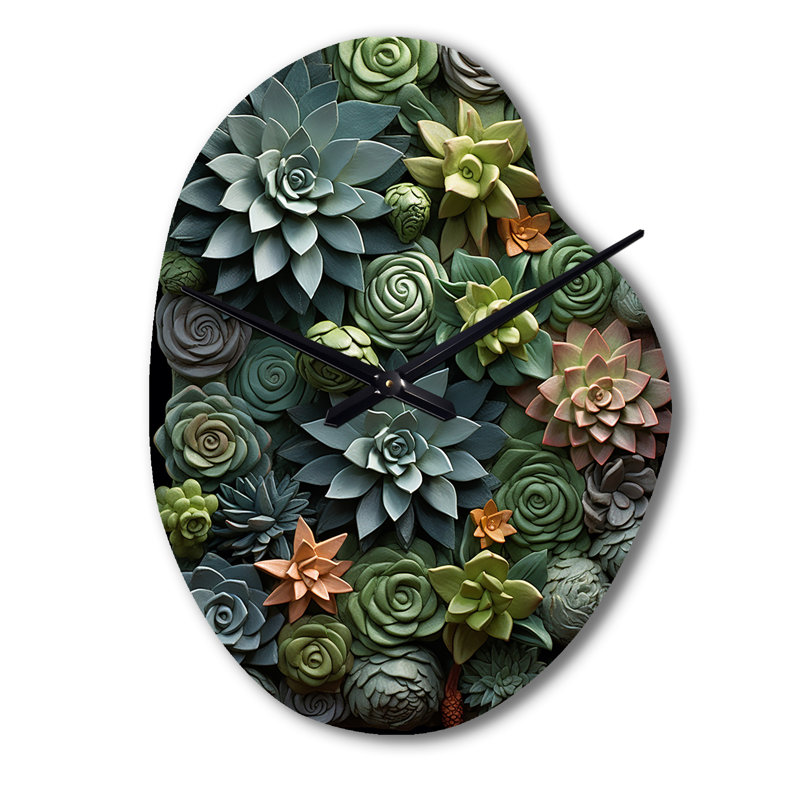 Green Succulents Natures Sculptures - horloge asymétrique en métal, horloge murale verte, Petit