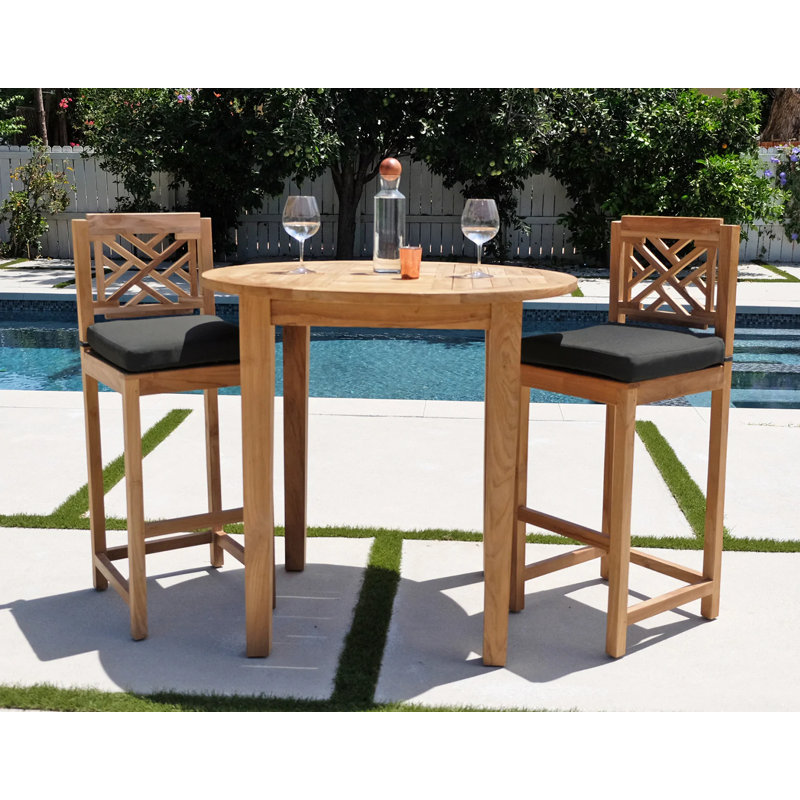 Huntington Outdoor 3 - Piece Bar Height Table with Cushions, Natural