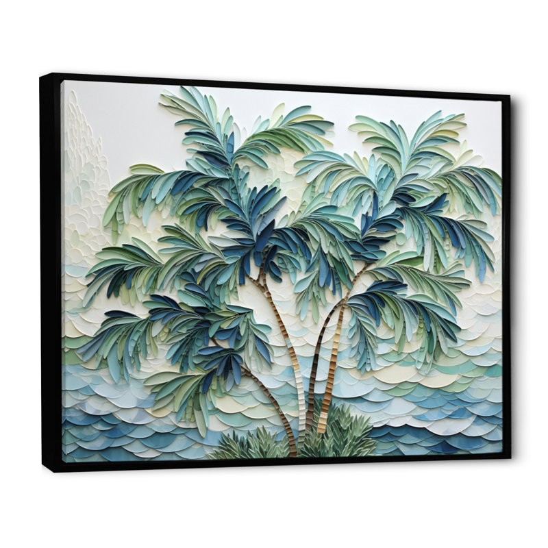 «Green Minimalims Palm Trees» - reproduction d'art sur toile Palm Trees, Cadre flottant noir, H 30 po x l 40 po x P 1,5 po