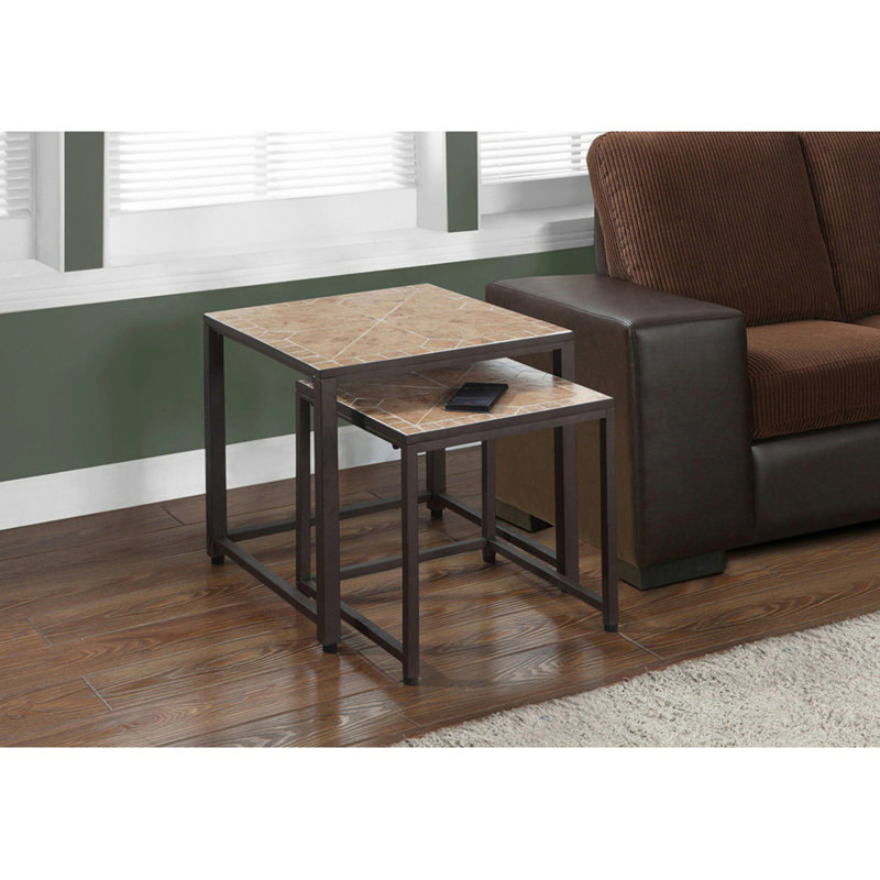 Ensemble de 2 tables gigognes, table d'appoint à plateau en tuiles